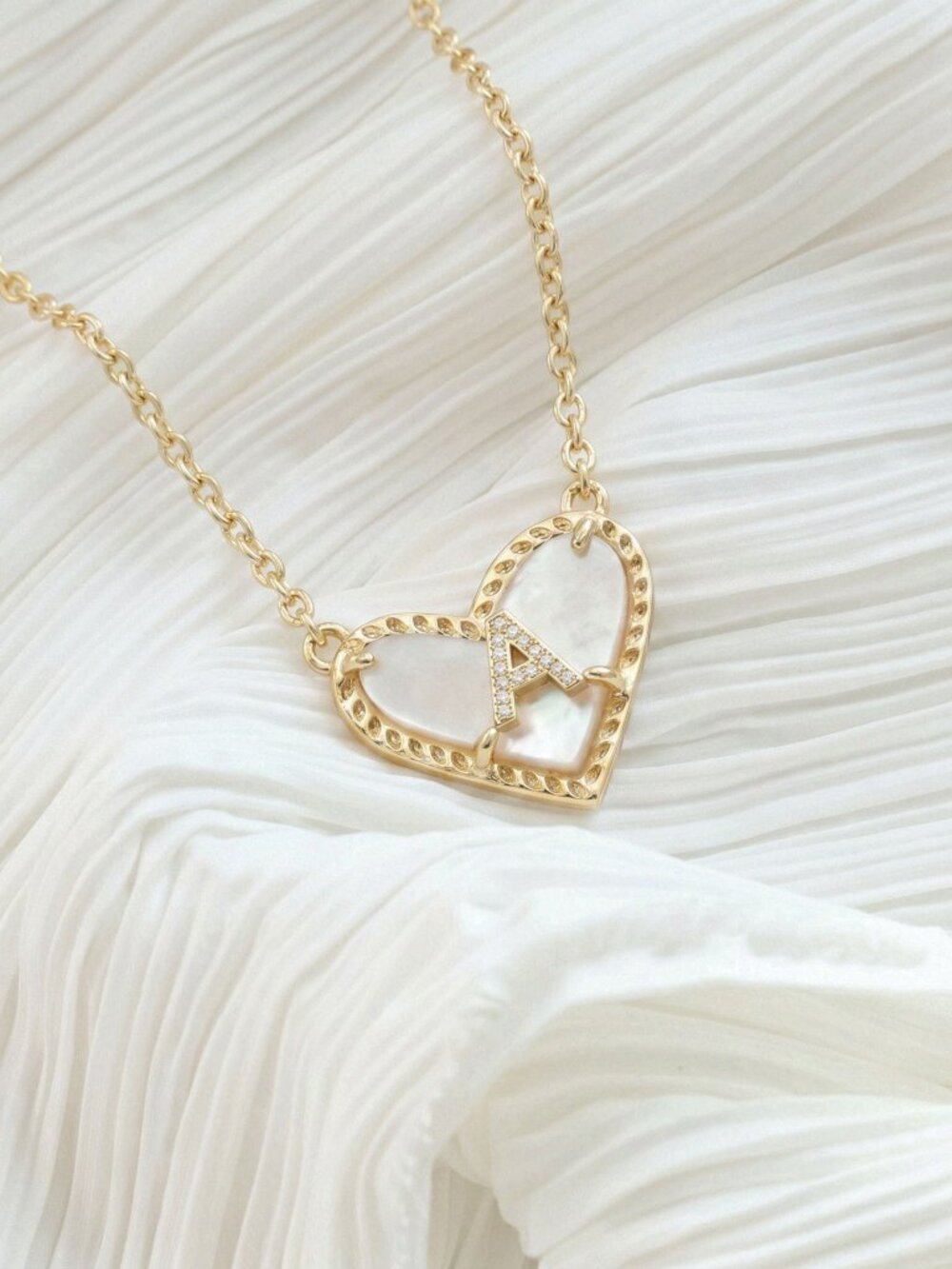 Ari Heart Letter A Gold Mother-of-Pearl Necklace by Kendra Scott - Picture 2 of 2